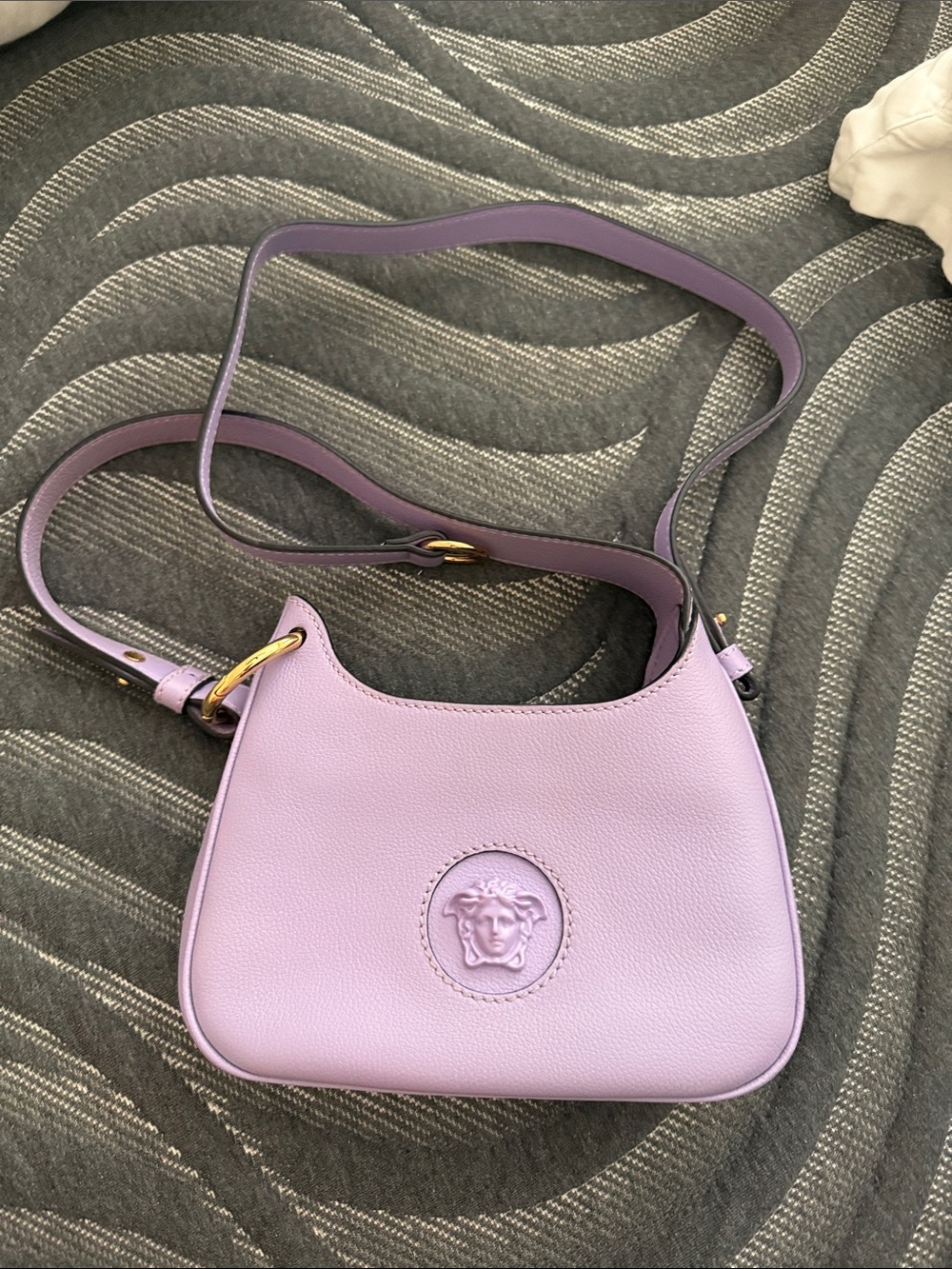 Versace Lilac Leather Shoulder Bag with Gold-Tone Detail